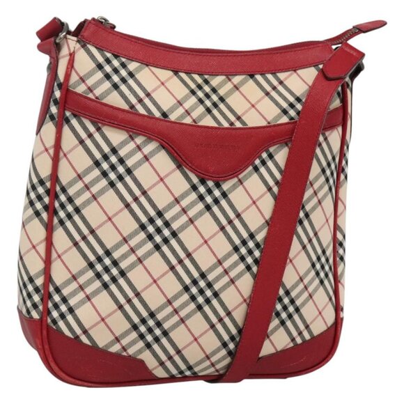 BURBERRY Nova Check Shoulder Bag Canvas Leather Beige Red gold Auth BD1346 - Picture 1 of 16